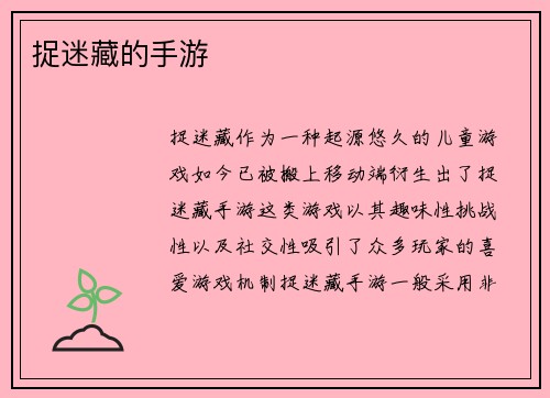 捉迷藏的手游