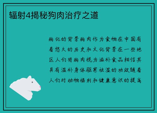 辐射4揭秘狗肉治疗之道